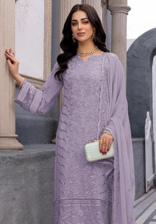 Picture of Georgette Light Slate Grey Straight Cut Salwar Kameez