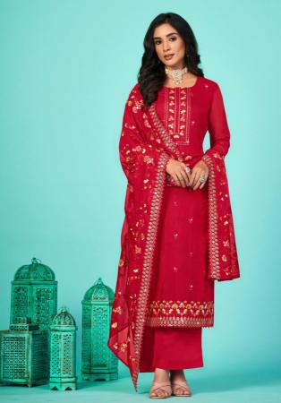 Picture of Stunning Organza Crimson Straight Cut Salwar Kameez