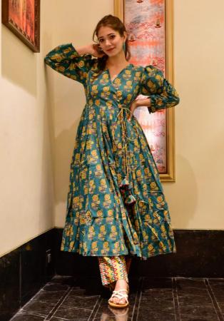 Picture of Cotton & Silk Dark Olive Green Kurtis And Tunic