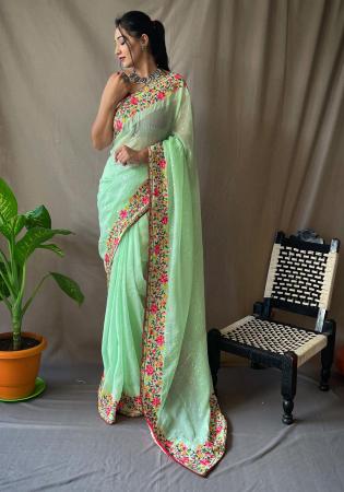 Picture of Excellent Georgette Dark Sea Green Saree