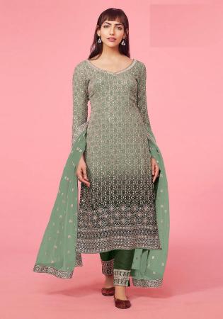 Picture of Georgette Dark Sea Green Straight Cut Salwar Kameez