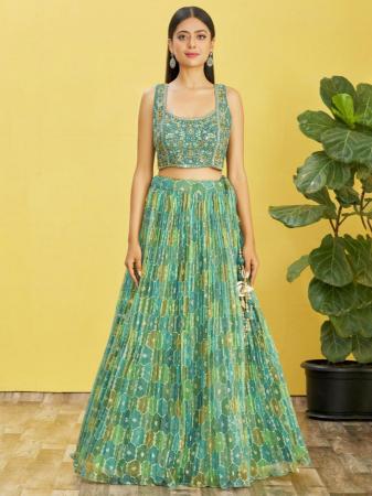 Picture of Good Looking Organza Dark Sea Green Lehenga Choli