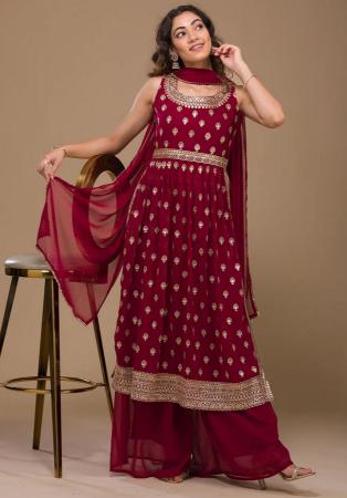 Picture of Fascinating Georgette Maroon Straight Cut Salwar Kameez