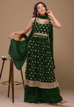 Picture of Georgette Sea Green Straight Cut Salwar Kameez