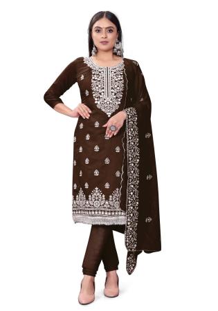 Picture of Exquisite Cotton Brown Straight Cut Salwar Kameez