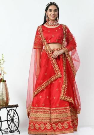 Picture of Alluring Satin & Silk Fire Brick Lehenga Choli