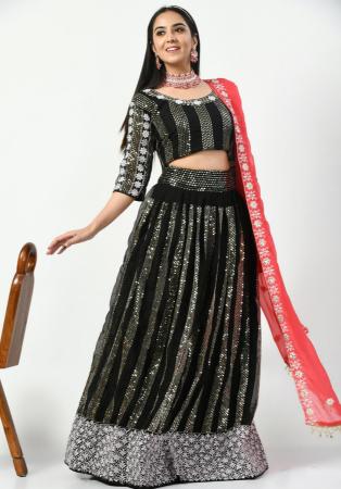 Picture of Cotton & Georgette & Silk Black Lehenga Choli