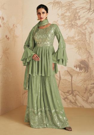 Picture of Statuesque Silk Dark Khaki Straight Cut Salwar Kameez