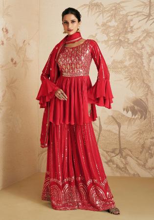 Picture of Nice Silk Crimson Straight Cut Salwar Kameez