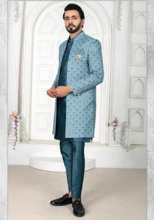 Picture of Delightful Silk Cadet Blue Indo Western