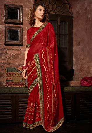 Picture of Alluring Chiffon Dark Red Saree