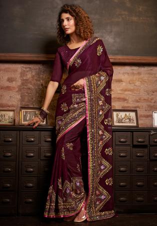 Picture of Ideal Chiffon Saddle Brown Saree