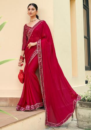 Picture of Ravishing Chiffon Crimson Saree