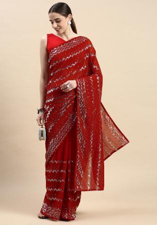 Picture of Good Looking Georgette Fire Brick Saree