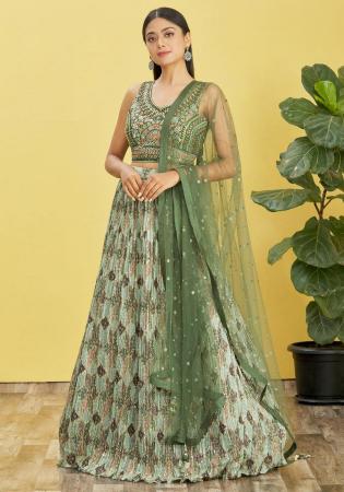 Picture of Fascinating Silk Dark Olive Green Lehenga Choli