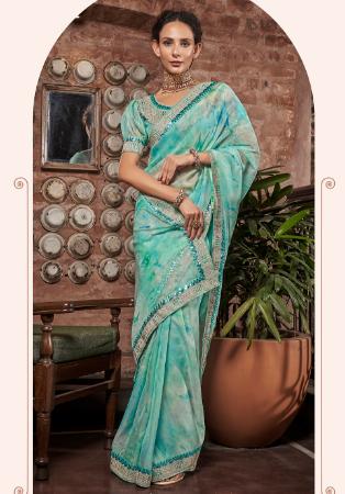 Picture of Nice Organza Cadet Blue Saree