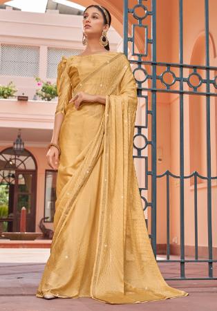 Picture of Stunning Chiffon & Satin Dark Khaki Saree