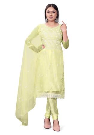 Picture of Organza Pale Golden Rod Straight Cut Salwar Kameez