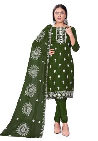 Picture of Organza Dark Olive Green Straight Cut Salwar Kameez