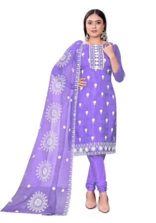 Picture of Organza Medium Slate Blue Straight Cut Salwar Kameez