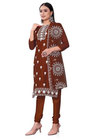 Picture of Well Formed Organza Brown Straight Cut Salwar Kameez