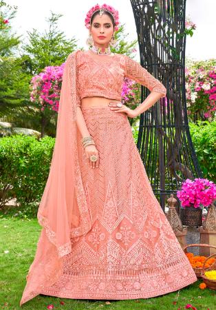 Picture of Wonderful Net Light Salmon Lehenga Choli