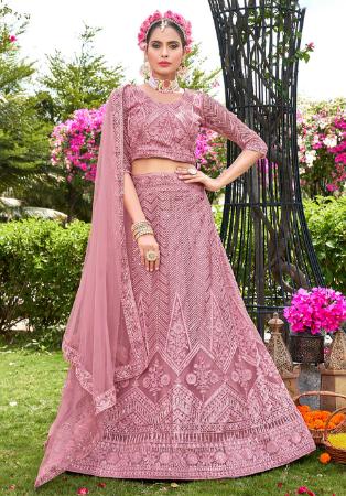 Picture of Beautiful Net Rosy Brown Lehenga Choli