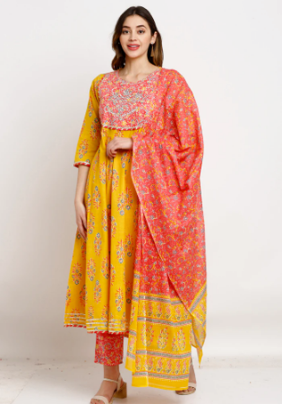 Picture of Rayon & Cotton Yellow Readymade Salwar Kameez