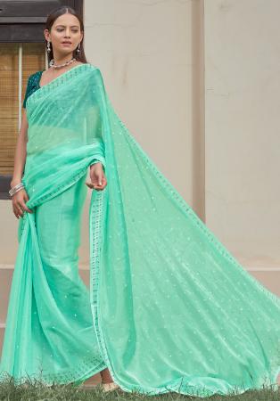 Picture of Fascinating Satin Medium Aqua Marine Saree