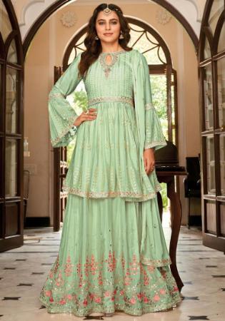 Picture of Chiffon Dark Sea Green Straight Cut Salwar Kameez