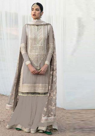 Picture of Superb Georgette Beige Straight Cut Salwar Kameez