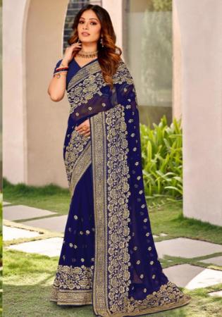 Picture of Well Formed Georgette Midnight Blue Saree