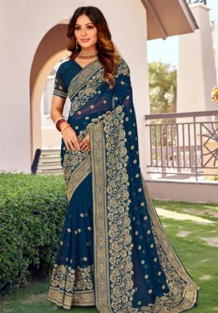 Picture of Grand Georgette Navy Blue Saree