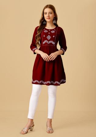 Picture of Pleasing Rayon Maroon Kurtis & Tunic