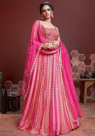 Picture of Chiffon & Silk Medium Violet Red Lehenga Choli