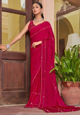 Picture of Radiant Chiffon & Satin Crimson Saree