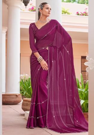 Picture of Admirable Chiffon & Satin Maroon Saree