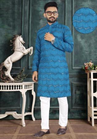 Picture of Wonderful Cotton Sky Blue Kurtas