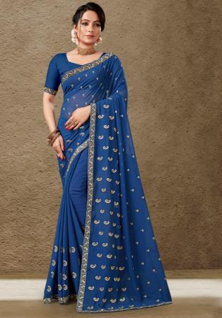 Picture of Shapely Georgette Midnight Blue Saree