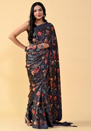 Picture of Good Looking Satin & Silk Black Saree