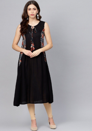 Picture of Alluring Rayon Black Kurtis & Tunic