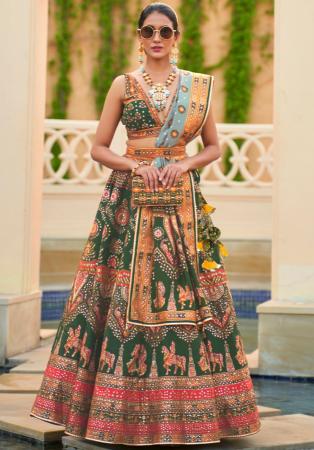 Picture of Statuesque Silk Dark Olive Green Lehenga Choli