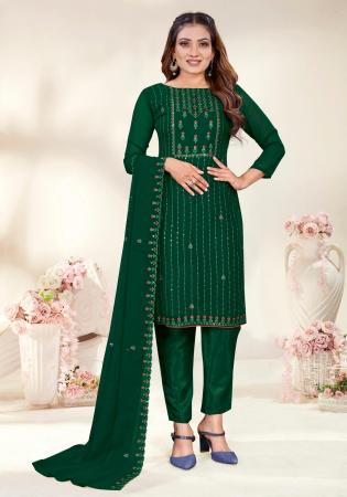 Picture of Georgette Dark Green Straight Cut Salwar Kameez