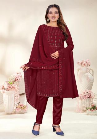 Picture of Fine Georgette Maroon Straight Cut Salwar Kameez