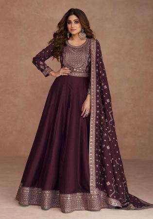 Picture of Splendid Silk Dark Magenta Anarkali Salwar Kameez