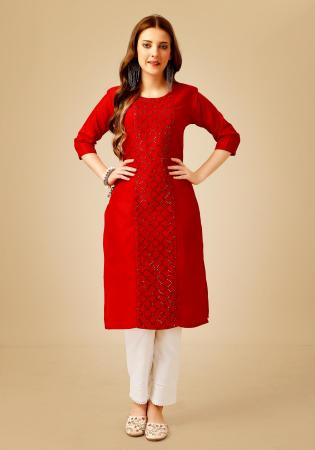 Picture of Fine Cotton Dark Red Kurtis & Tunic