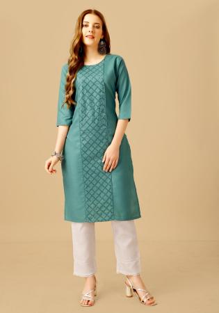 Picture of Admirable Cotton Cadet Blue Kurtis & Tunic