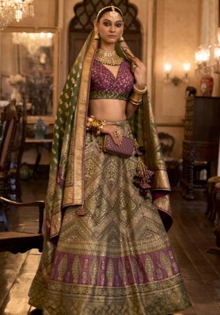 Picture of Superb Silk Dark Olive Green Lehenga Choli