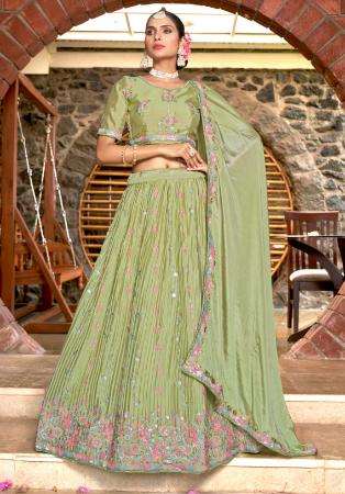 Picture of Classy Chiffon Dark Khaki Lehenga Choli