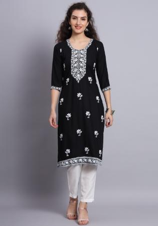 Picture of Gorgeous Rayon Black Kurtis & Tunic